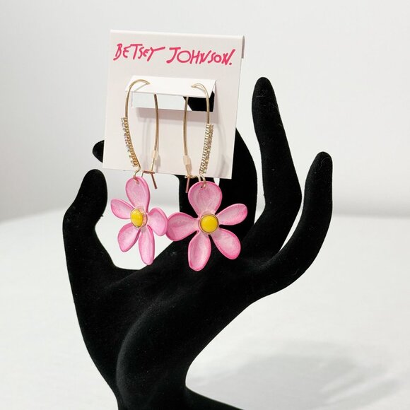 Betsey Johnson NWB Flower Drop Earrings, Metal Glass Plastic, Not a Gemstone - Picture 5 of 9